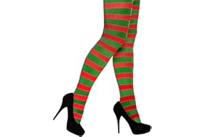 FASHION I LOVE Adult Christmas Red and Green Striped Tights Women's Elf Costumes Accessories for Christmas Full Footed Stripey Elf Tights