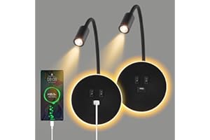 STRIXORN 2PCS Applique Murale Interieur LED, Lampe de Lecture avec interrupteur, Liseuses Murales de Chevet Réglable avec Chargeur USB, 3000K Lecture de Chevet Applique Murale pour Chambre Salon (Noir)