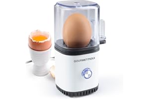 GOURMETmaxx Cuociuova per 1 uovo | Bollitore per uova con tagliauova nel misurino | Egg Cooker – 3 gradi di durezza per il tuo portauovo | Design cuociuova piccolo – parti lavabili in lavastoviglie