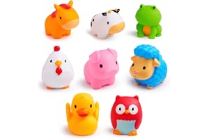 Munchkin Floating Farm Animal Themed Rubber Bath Squirt Toys for Baby, Pack of 8