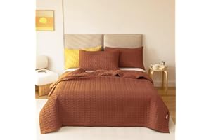 Lunoroey Bedspread Double Size Pumpkin Rusty Soft Microfiber Lightweight Quilted Bedspreads Coverlet All Season Bedding Set (1 Quilt, 2 Pillow Shams)