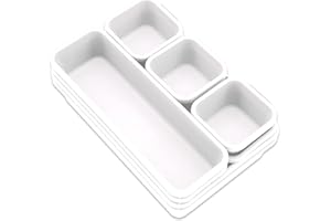 Addis 8pcs Interlocking Drawer Organiser Plastic Storage Trays Dividers for Kitchen Office Desk Make-Up Clothing Jewellery Craft Bathroom organising, White