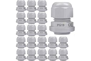 Gebildet 20pcs PG19 Prensaestopas, Plástico Impermeable Ajustable 12-16mm IP68 Junta de Prensaestopas con Juntas de Goma, Conector de Cable M24*1.5, Protector de Cable (Blanco)