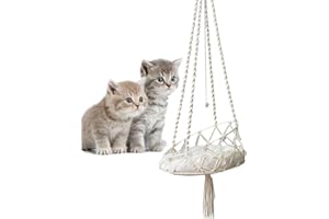 TQEBWUS 40x90cm Katzen-Hängemattenbett, Katzenschaukelbett, Katzenschaukel-Hängematte, Makramee-Katzenbett, Boho Makramee Katzenschaukel Hängematte, Katzenschlafbett Mit Haken Und Abnehmbarem Kissen