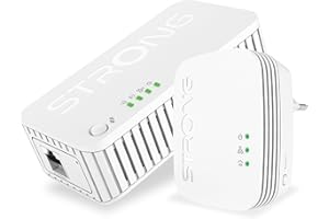 STRONG - Powerline WiFi 1000 Duo Mini - Adattatore Powerline 600 Mbps + WiFi 750 Mbps - Internet ad Alta Velocità - Portata di 300m - Compatibile con Tutti i Modem/Router - Hotspot + Ethernet - Bianco