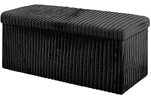 Home Republic Storage Ottoman – Foldable Cube Ottoman with Lid – Small or Large Foot Rest Bench with Storage (Black Cord, 76 x 38cms 2 Seater)