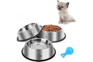 JIEYAN Katzennapf 3 Stück, Futternapf Katze Katzennäpfe Edelstahl rutschfest Katzen Napf Set, Haustier Fressnapf Futterschüssel Wasser Fütterung Schüssel für Katze Kleine Hunde Tiere (S-195ml)