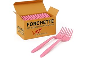 VIDOELETTRONICA Lot de 20 fourchettes biodégradables et compostables Rose couverts en fibre de sucre. Réutilisables jusqu'à 125 lavages