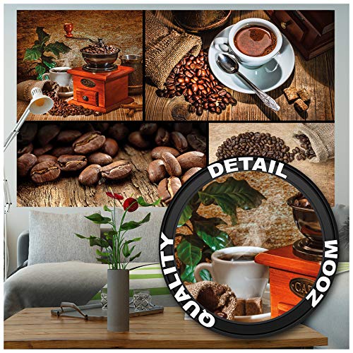 Great Art XXL Poster - Kaffee Collage - Wandbild Dekoration 4er Bild Kaffeemühle Kaffeebohnen Kaffeetasse Cafe Motiv Küchendeko Coffee Barista Wandposter Wanddeko Wandgestaltung (140 x 100 cm)