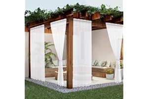 youleyar Outdoor Sheer Curtains Patio Waterproof 2 Panels Linen Look Rod Pocket Indoor Voile Living Room Bedroom Porch Pergola Cabana Gazebo, 52x84 Inch, White