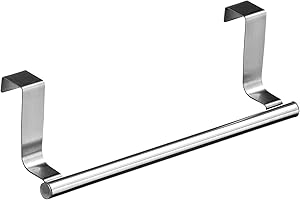 Premier Housewares Stainless Steel Over Door Tower Rail | Versatile Hanging Kitchen Towel Rail | Sleek Tea Towel Holders For Kitchen | Slim Towel Holder for Home, Bathroom, Silver
