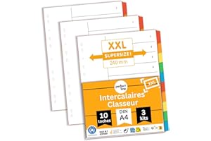 perfect line Intercalaires classeur A4 DIN-A4, 10-pièces, 3-set, XXL intercalaire en carton, FABRIQUÉ EN ALLEMAGNE