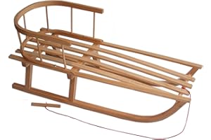 BAMBINIWELT BY RAFAEL K. Winterexpress - Slittino in legno, per bambini, con schienale, corda e maniglione per spinta