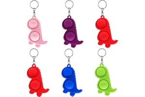 Steemjoey 6PCS Mini Pop Push It Fidget Jouet Porte-clés, Silicone Squeeze Pop Bubble Fidget Bulk Jouets Sensoriels, Dinosaure Poppet Bubble Stress Soulagement Anxiété, Cadeaux pour Enfants Adultes