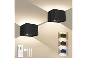 AVANLO 2PCS Rechargeable Wall Lights Indoor with Motion Sensor, Remote Control, 3 Dimmable Color, Up and Down Magnetic Wireless Wall Sconces for Bedroom, Living Room, Hallway & Stairs