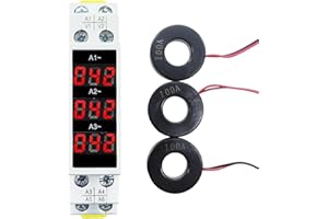 SPORTARC Amperímetro trifásico, pantalla trifásica de 3 dígitos, Mini Din 35mm Rail Pantalla Digital Indicador de medidor de corriente modular trifásico