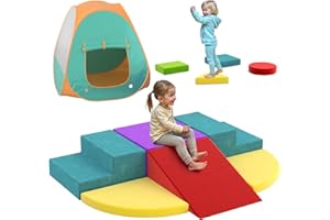 LOVIVO Baby Soft Play Set, 10 PCS Foam Climbing Blocks for Toddlers, Indoor Soft Play Blocks, Colorful Climb and Crawl Foam Climbing Toys with Folding Tent, Baby Climber for Sliding and Crawling