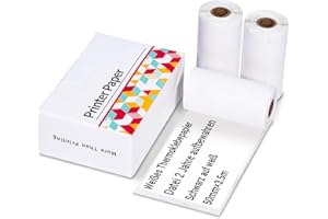 ‎ASPRINK T02 weißes Thermopapier, Weißes selbstklebendes Druckerpapier, kompatibel mit allen T02 Thermo-Taschenfotodruckern, schwarz auf weißem Papier für Tagebuchfotos, 50 mm x 3,5 m, 3 Rollen