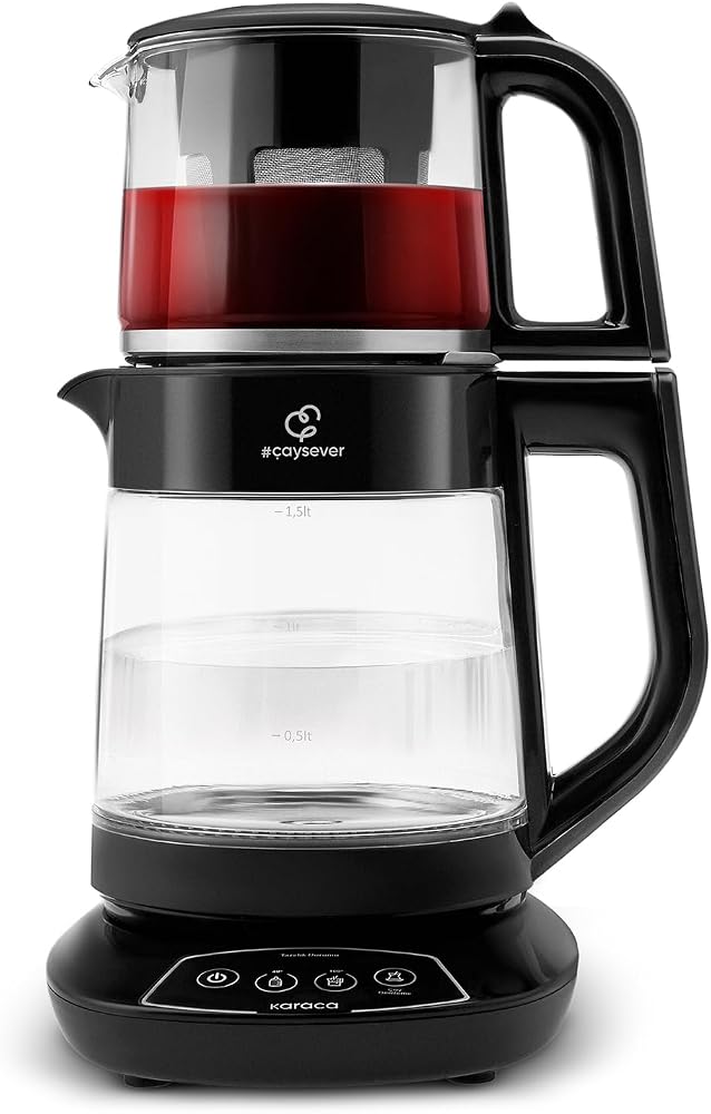 KARACA Çaysever 3 in 1 Konuşan Cam Çay Makinesi Su Isıtıcı ve Mama Suyu Hazırlama 1700W Black