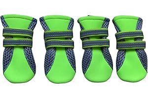 Vibrant Fellow Paw Protector Dog Boots Breathable and Skid-proof with Reflective Straps Bright Green Size Small and Medium Set of 4 (Size Small - Inner Sole Width 1.57 Inch)