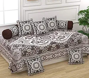 LUXURY CRAFTS Jute Cotton 500 TC Diwan Set (Standard_Dark Coffee)