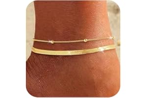 ZOERAY 2 pcs FußKettchen für Damen Gold Silber 925 Wasserfest 18K Vergoldete Boho Fussketten Einstellbar FußKette mit Herz Perlen Schlangenkette Geschichtet Sommer Strand Schmuck für Frauen MäDchen