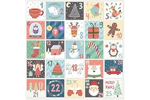 RUIYWEN 6 Hojas de Pegatinas Números 1-25 Pegatinas Cuadradas Etiquetas Navideñas para Calendario de Adviento (3,5cm, 150 Adhesivos)