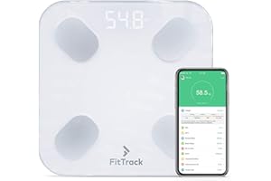 FitTrack Pèse-Personne Impédancemètre Dara - 17 Indicateurs de Santé -% de Gras, Muscle, Eau, Masse Osseuse, Métabolisme Basal, Forme du Corps - Reconnaissance Auto pour 8 Personnes