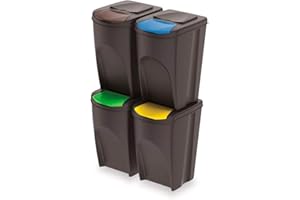 PROSPERPLAST Set de 4 cubos de basura KEDEN SORTIBOX papelera reciclaje, antracita, volumen 4x35L