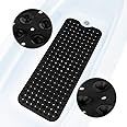 ADOV Bath Mat Non Slip, 100x40cm Extra Long Shower Mat Anti Mould, Anti-Bacterial Bathtub Mats, 200 Strong Suction Cups and Drain Holes, Mildew Resistant Machine Washable Bathroom Kids Mat - Black