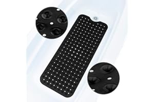 ADOV Alfombrilla Antideslizante para Bañera, 100x40 cm Alfombrilla de Baño Extra Larga, 200 Ventosas, Agujeros de Drenaje, Lavable a Máquina, Resistente al Moho, Material PVC, Alfombra Ducha