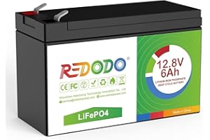 Redodo LiFePO4 Batterie 12V 6Ah,Batterie Lithium Rechargeable Max 2000+ Cycles Rechargeable, 76.8Wh/6A BMS, Remplacement Parfait de l'acide de Plomb pour Camping-Cars, Système Solaire