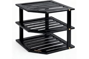 MantraRaj 3 Tier Bamboo Corner Shelf Rack Unit Kitchen Cupboard Storage Organiser Worktop Tidy Kitchen Plate Rack Space Saving Standing Storage Unit For Home, Living Room, Bathroom (Black)