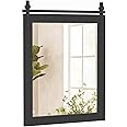 CASART Decorative Wall Mirror, Rustic Farmhouse Wall Mounted Hanging Mirror, Explosion-proof Barn Door Style Rectangle Vanity Mirror for Living Room Bedroom Bathroom Dressing Room (Black, 76 x 55cm)