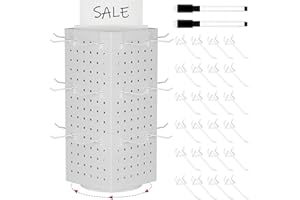 HAUYEST Rotating Pegboard Display Stand With 24 Hooks ,Spinning Peg Board Displays,Tabletop Metal Pegboard Shelf for Craft Shows & Fairs, Retail Stores, Vendors Arts and Crafts (White)