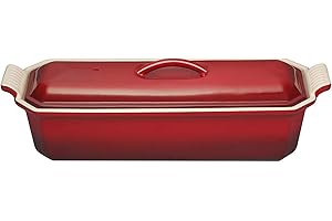 Le Creuset Prostokątna forma na pasztety, ze zintegrowaną prasą, dł. 35,6 x szer. 12 x wys. 11,5 cm, kamionka, czereśniowa