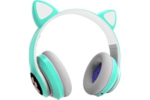 OHAANYY Bluetooth kopfhörer Kinder,Mädchen Katzenohr Kopfhörer Over-Ear mit LED-licht Faltbare Stereo Kopfhörer Bluetooth,Kabellose Kopfhörer Kinder mit Mikrofon,Micro SD/TF,für Tablet/Handy/PC (Grün)