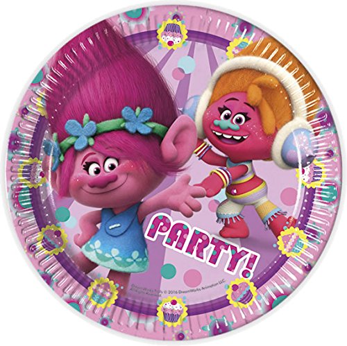 8 Teller * TROLLS * für Kindergeburtstag oder Mottoparty // Geschirr Papierservietten Plates Pappteller