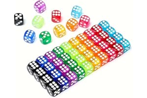 KIRZAX Set di 50 dadi traslucidi colorati da 14 mm con 6 facce,10 Colori,Dadi Traslucido Colori, per enzi, Farkle, Yahtzee,giocare ai giochi,Bunco or Insegnare i Matematici