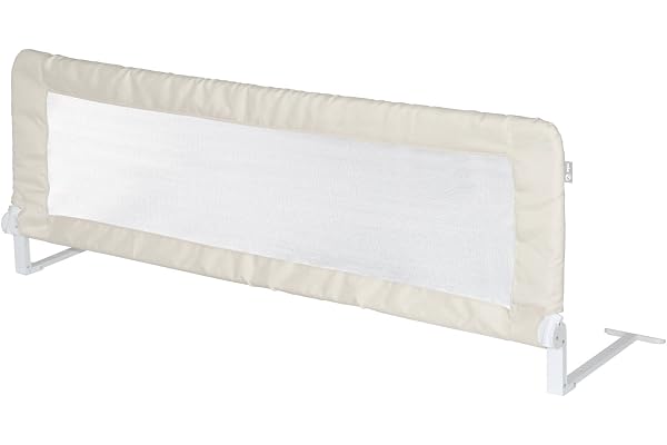 roba Barrière de Lit Enfant et Bébé Klipp-Klapp Inclinable et Antichute - Barre de Lit Rabattable - Longueur 135 cm - Hauteur 51 cm - Beige