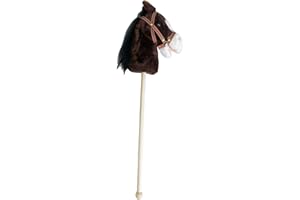 GERILEO Testa di Cavallo con Palo con Suono per Bambini - Testa Cavallo Imbottita con Bastone di Legno - Cavallo Giocattolo per Bambino e Bambina - 80 cm - Vari Colori Divertenti (Marrone Scuro)