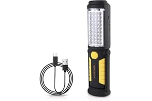 FOXFIVES Powerful 36+5 LED 3000 Lumens Portable Flashlight Torch Rechargeable Inspection Lamp Camping Light Hands-Free Garage Workshop Flashlight for Work with Adjusting Stand, Hanging Hook and Magnet Base