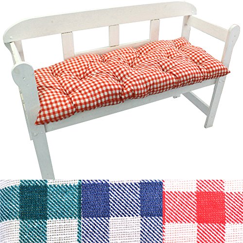 PROHEIM Gartenbank-Auflage Karo Auflage-kissen für Bänke und Gartenschaukel Sitzkissen für Bank Sitzpolster 8 cm dick, Farbe:Rot, Größe:150 x 50 x 8 cm