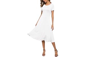 EXCHIC Mujeres Casual Sólida Cuello Redondo Midi Vestido Elástico Manga Corta Verano Vestido Largo