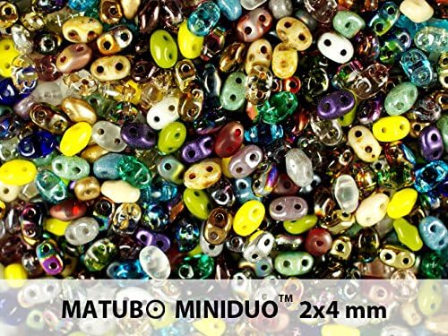 10 Grams (0,35 Ounces) Czech Pressed Glass Seed Beads with Two-Hole, MiniDuo 2x4 mm, Mix