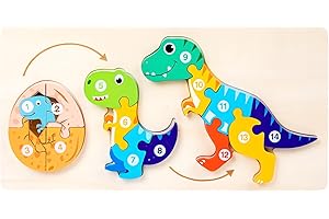 DKIJOYS Animals Wooden Jigsaw Puzzles for Kids Toys | Jigsaw Puzzles Montessori Toys for Girls Boys (Dinosaur)