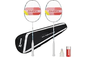 ZHANYU Badminton Racket Set,Badminton Rackets,Lightweight 82g All Carbon Fiber One-Piece Molded Professional Racket With Both Offense And Defense,Including 2 Rackets,2 Shuttlecocks,And 1 Ball Bag