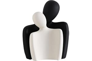 Kityemo Modern Ceramic Couple Sculpture - Abstract Love Statue Ornament Figurine for Home Decor in Living Room, Bedroom, or Office - Unique Couple Gift - White and Black Design