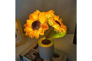 BOMKRA Sunflowers LED Table Lamp 3 Head Simulation Flower Night Light USB Rechargeable Bedside Lights Ornaments for Home Living Room Bedroom Wedding Decor, Mother's Day Gift Idea