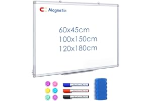 ‎MAXTEK maxtek Whiteboard Magnetisch, 60 X 45 cm Magnettafel White Board Magnetwand mit 3 Whiteboard Stifte, 6 Magnete and 1 White Board Radiergummi, für Schule, Haus und Büro
